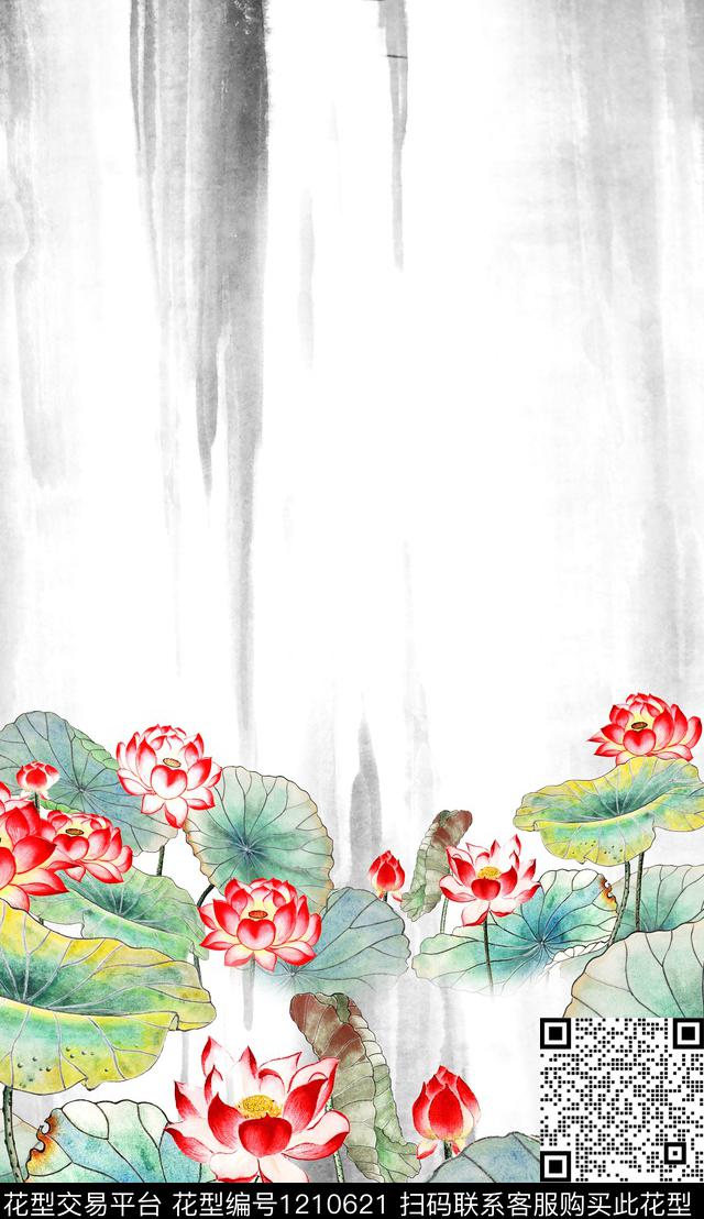 花卉定位花中国风数码印花华亿平台下载（图片编号: 1210621） - 瓦栏（Walan）