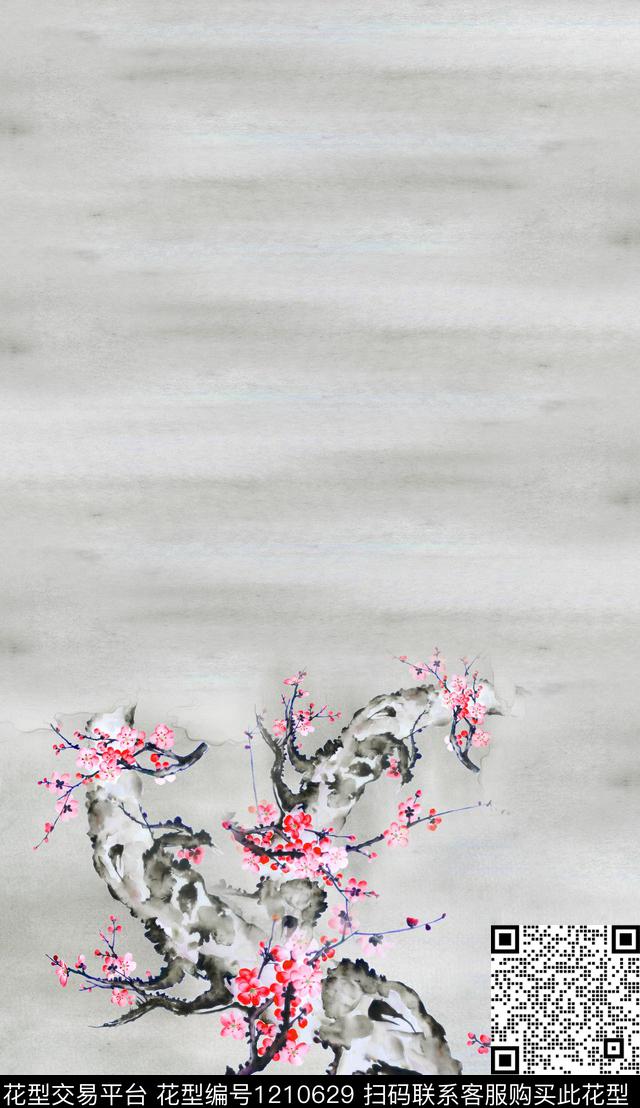 花卉定位花中国风数码印花华亿平台下载（图片编号: 1210629） - 瓦栏（Walan）