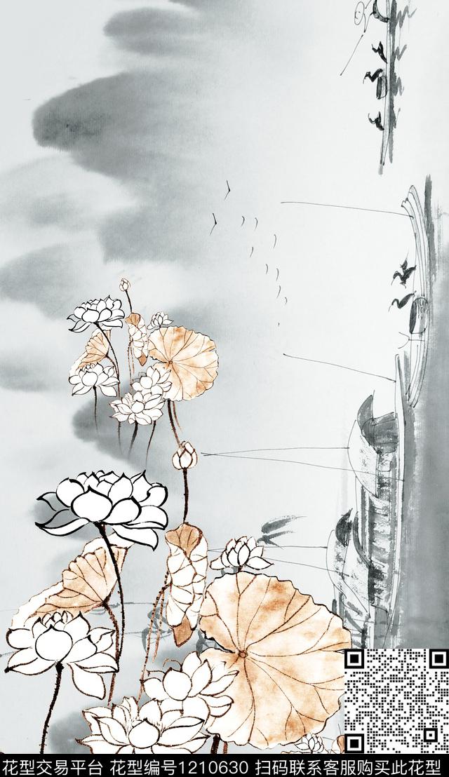 花卉定位花中国风数码印花华亿平台下载（图片编号: 1210630） - 瓦栏（Walan）