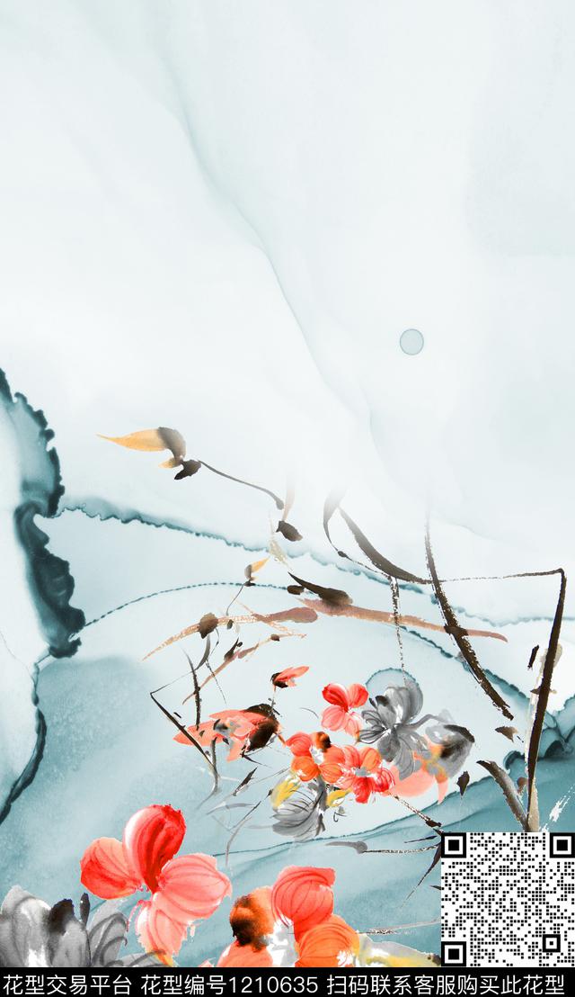 花卉定位花中国风数码印花华亿平台下载（图片编号: 1210635） - 瓦栏（Walan）