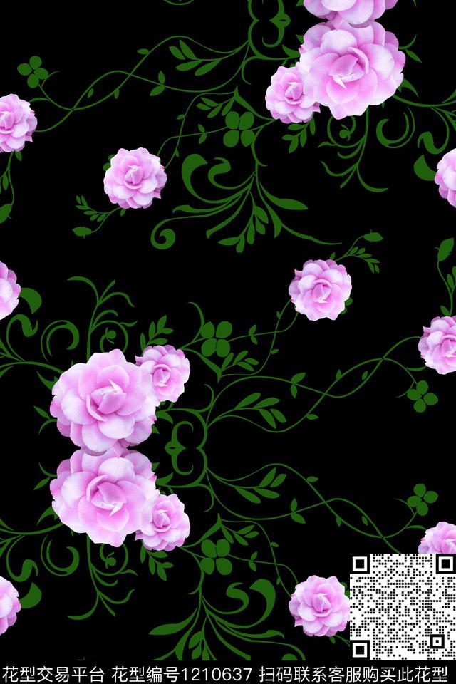 时尚现代简约藤枝数码印花华亿平台下载（图片编号: 1210637） - 瓦栏（Walan）