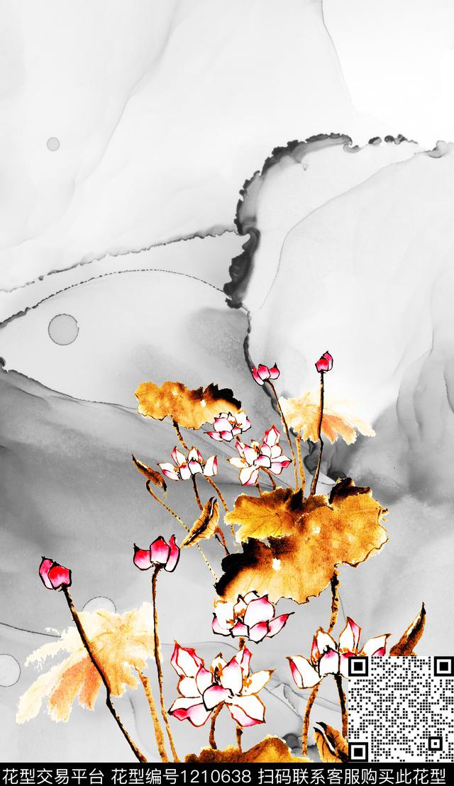 花卉定位花中国风数码印花华亿平台下载（图片编号: 1210638） - 瓦栏（Walan）
