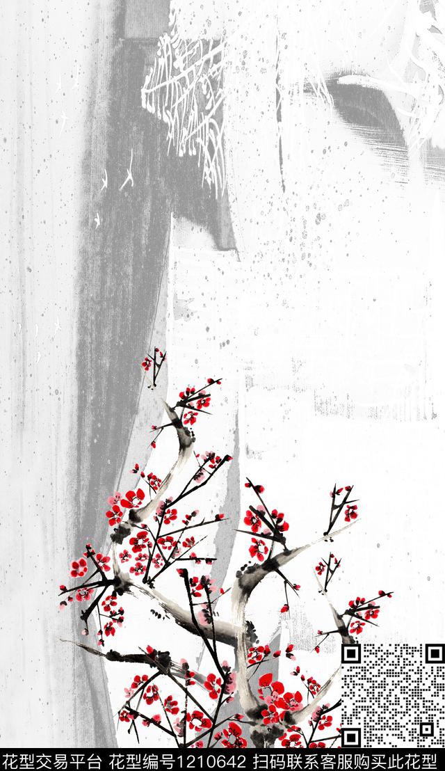 花卉定位花中国风数码印花华亿平台下载（图片编号: 1210642） - 瓦栏（Walan）