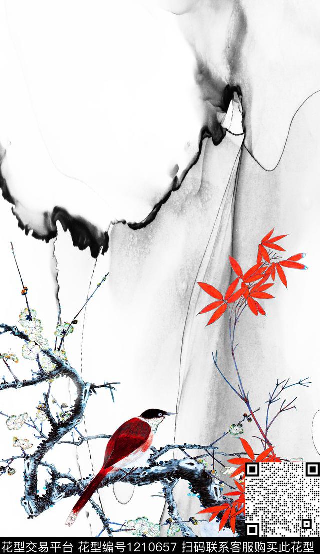 花卉定位花中国风数码印花华亿平台下载（图片编号: 1210657） - 瓦栏（Walan）