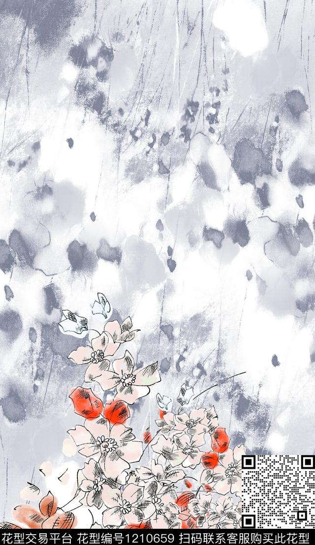 花卉定位花中国风数码印花华亿平台下载（图片编号: 1210659） - 瓦栏（Walan）