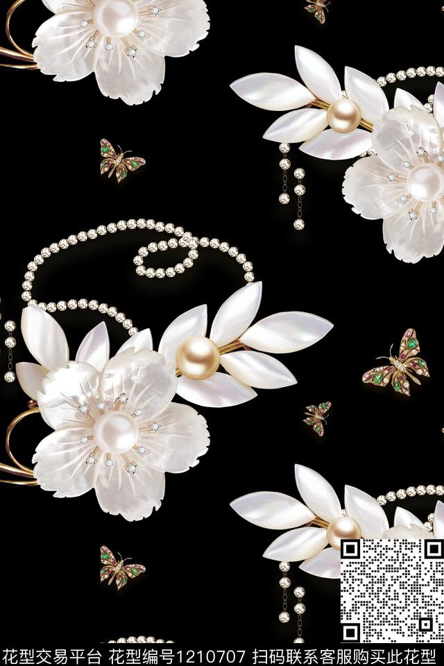 蝴蝶3D立体珠宝宝石数码印花华亿平台下载（图片编号: 1210707） - 瓦栏（Walan）