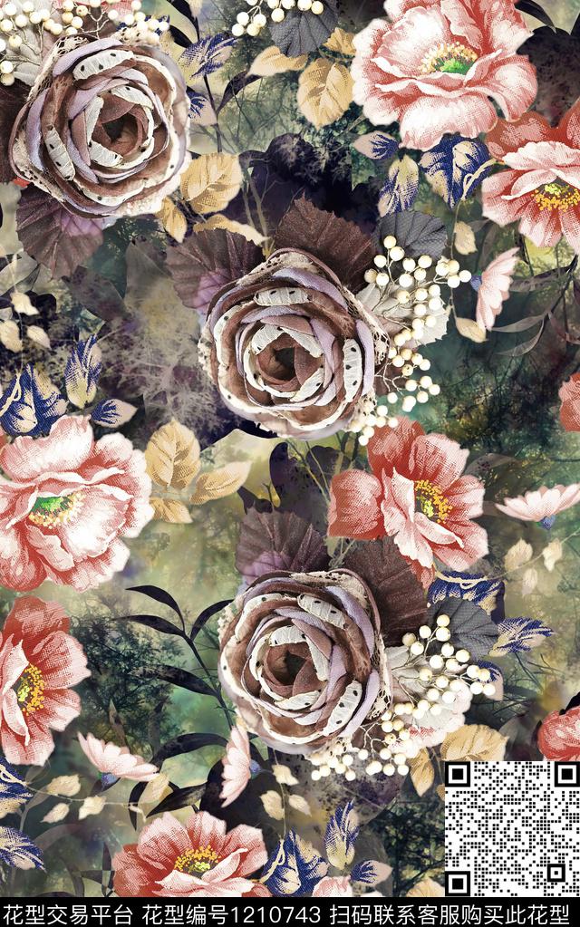 抽象大牌风花卉数码印花华亿平台下载（图片编号: 1210743） - 瓦栏（Walan）