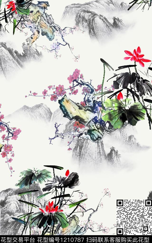 水墨风数码印花华亿平台下载（图片编号: 1210787） - 瓦栏（Walan）