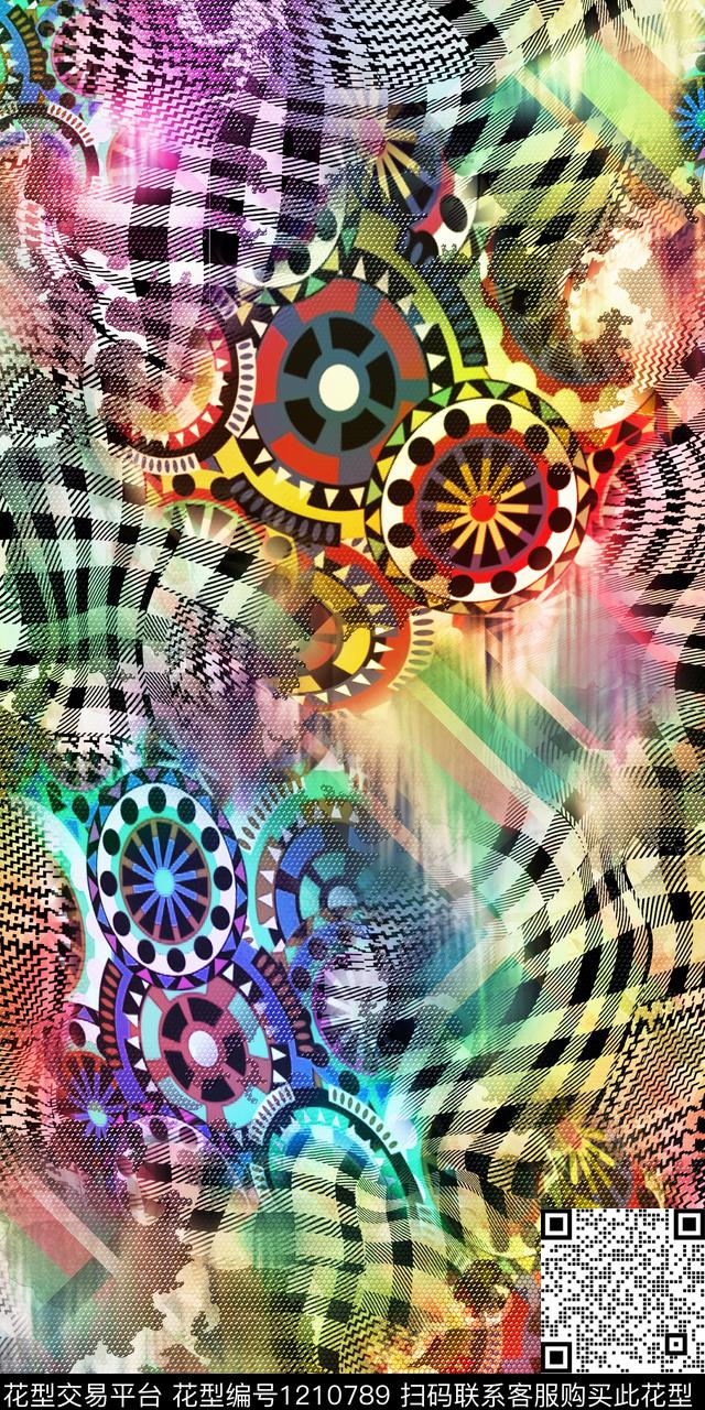 几何抽象大牌风数码印花华亿平台下载（图片编号: 1210789） - 瓦栏（Walan）