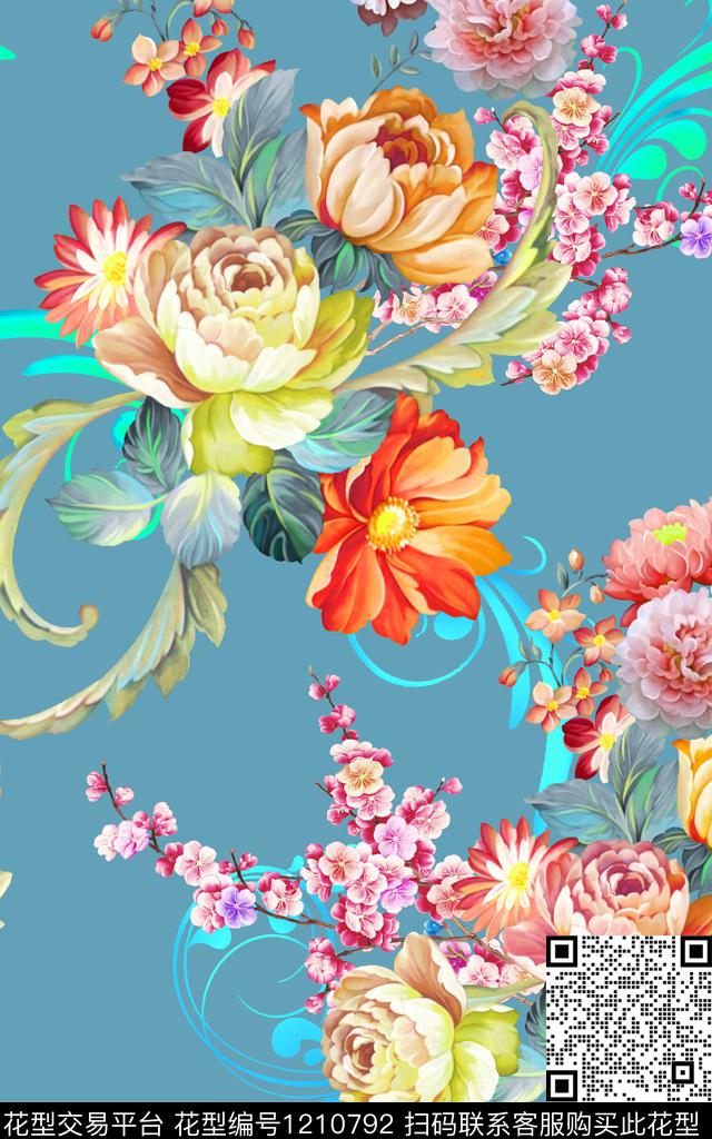大牌风花卉数码印花华亿平台下载（图片编号: 1210792） - 瓦栏（Walan）
