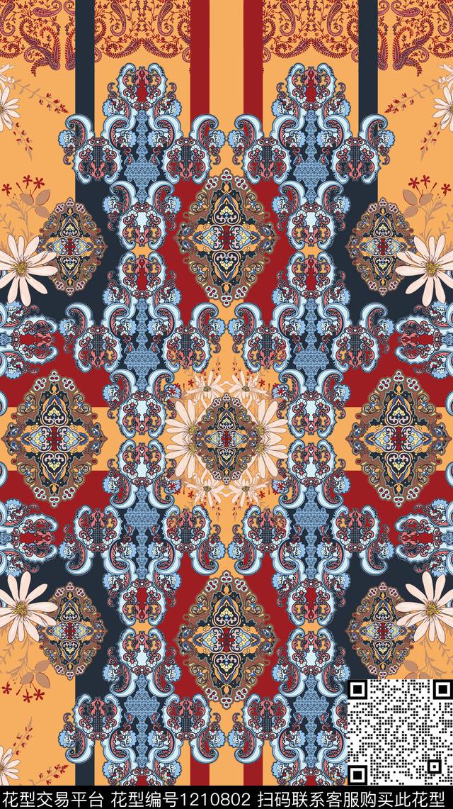 丝巾定位花民族花卉民族风数码印花华亿平台下载（图片编号: 1210802） - 瓦栏（Walan）