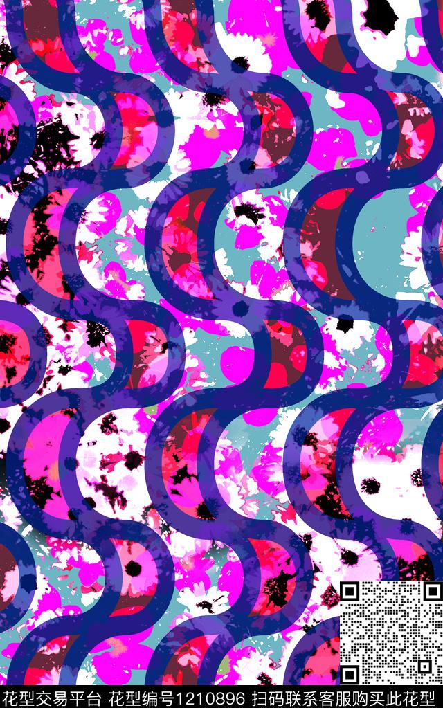 几何花卉条纹线条数码印花华亿平台下载（图片编号: 1210896） - 瓦栏（Walan）