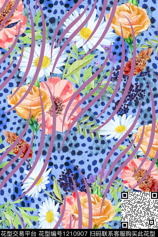 动物纹花卉线条数码印花华亿平台下载（图片编号: 1210907） - 瓦栏（Walan）