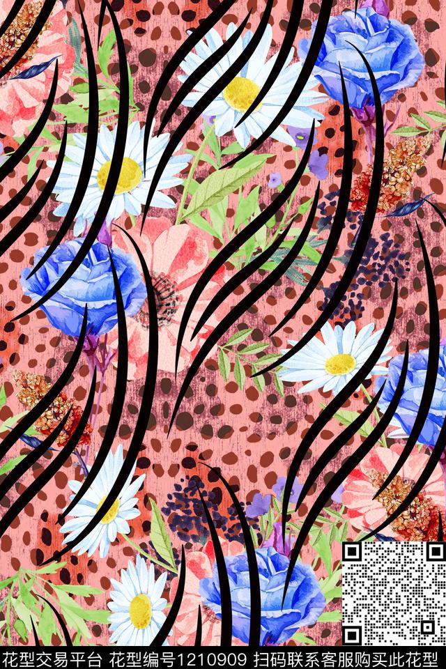 动物纹花卉线条数码印花华亿平台下载（图片编号: 1210909） - 瓦栏（Walan）