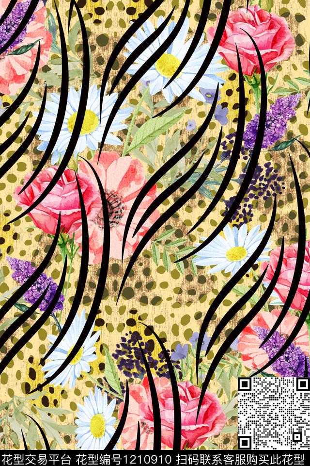 动物纹花卉线条数码印花华亿平台下载（图片编号: 1210910） - 瓦栏（Walan）