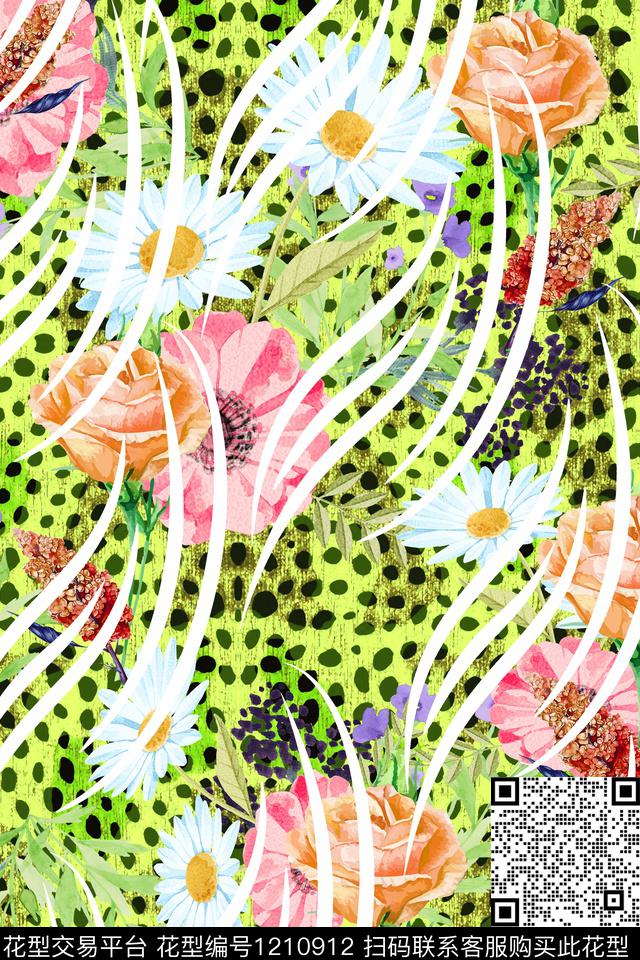 动物纹花卉线条数码印花华亿平台下载（图片编号: 1210912） - 瓦栏（Walan）