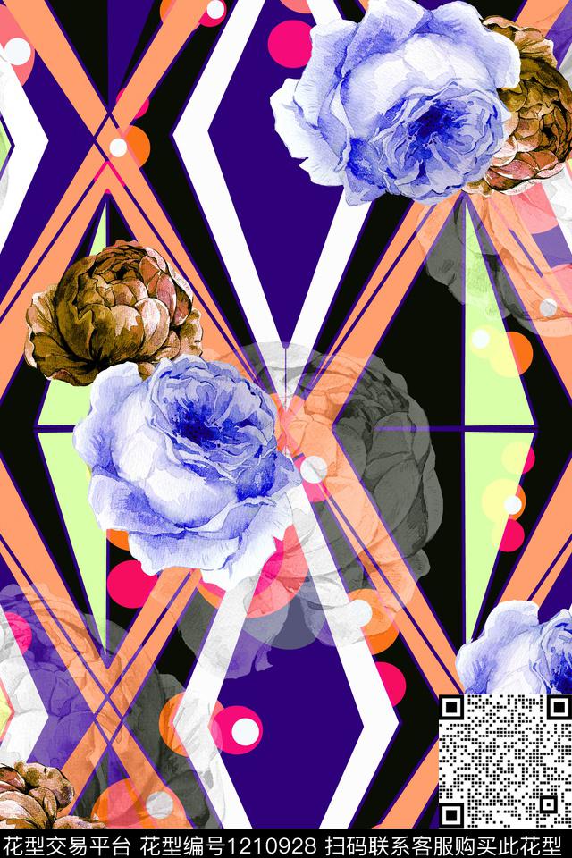 几何抽象花卉数码印花华亿平台下载（图片编号: 1210928） - 瓦栏（Walan）