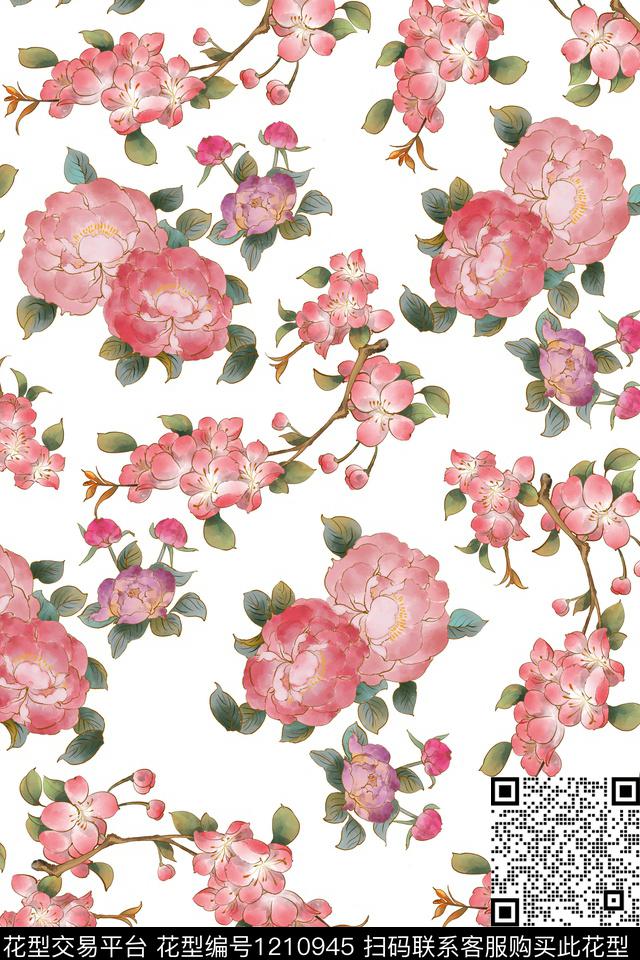时尚大牌风花卉数码印花华亿平台下载（图片编号: 1210945） - 瓦栏（Walan）