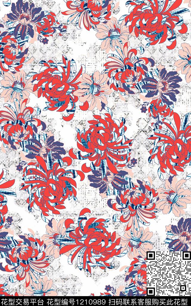 几何花卉混合拼接数码印花华亿平台下载（图片编号: 1210989） - 瓦栏（Walan）