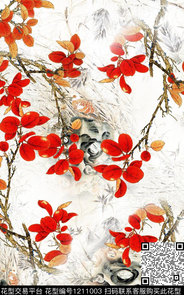花卉肌理中国风数码印花华亿平台下载（图片编号: 1211003） - 瓦栏（Walan）