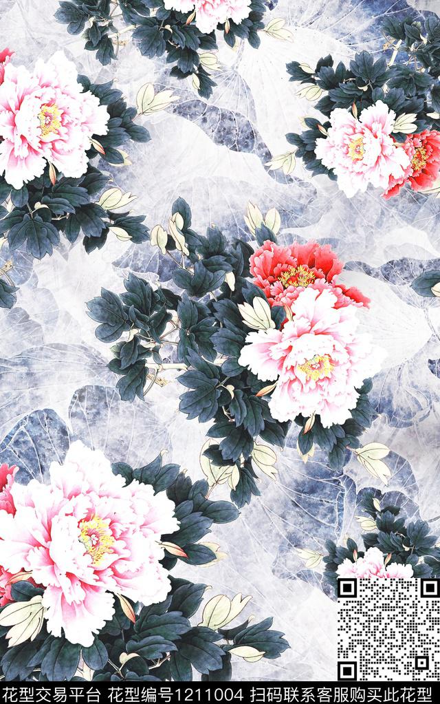 花卉肌理中国风数码印花华亿平台下载（图片编号: 1211004） - 瓦栏（Walan）
