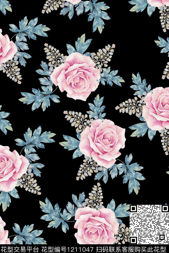 时尚水彩花卉大牌风数码印花华亿平台下载（图片编号: 1211047） - 瓦栏（Walan）