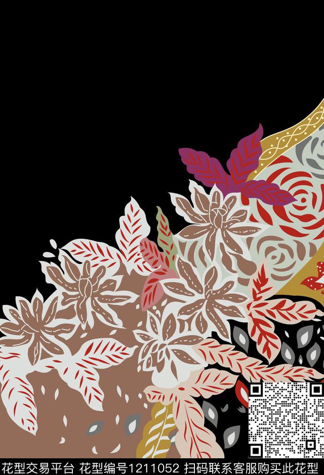 二方连续泳装华亿平台胸前独幅传统印花华亿平台下载（图片编号: 1211052） - 瓦栏（Walan）