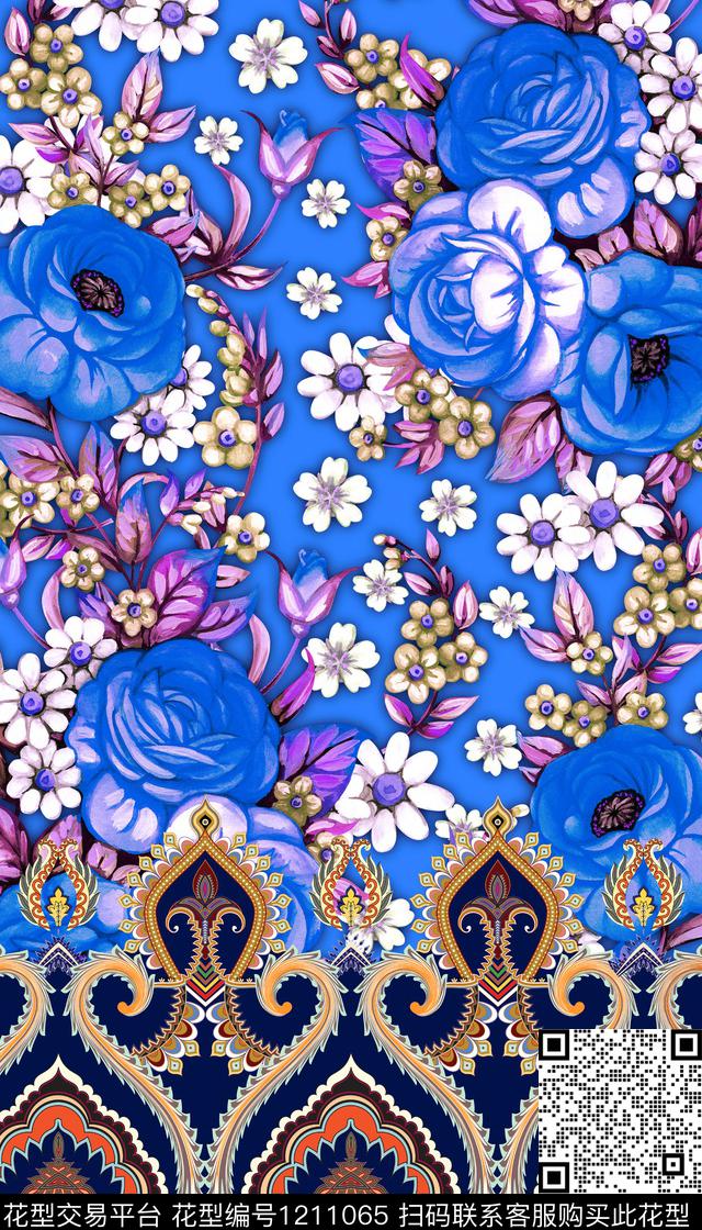 定位花真丝定位花民族风定位花数码印花华亿平台下载（图片编号: 1211065） - 瓦栏（Walan）