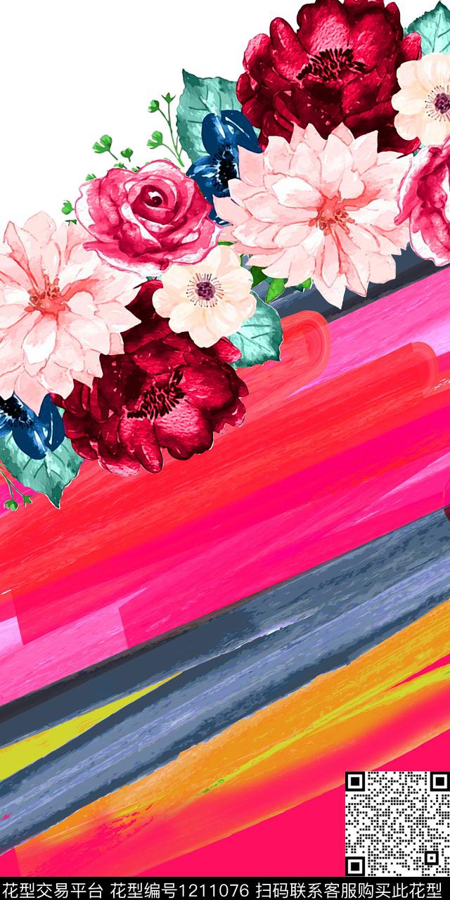 洋阳--定位定位水彩花卉丝绸真丝华亿平台数码印花华亿平台下载（图片编号: 1211076） - 瓦栏（Walan）
