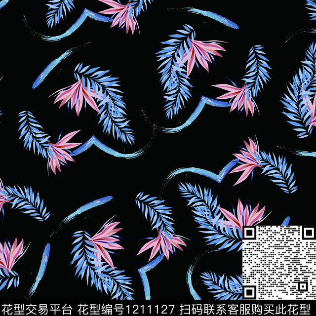 抽象树叶漂亮树叶花卉靓丽数码印花华亿平台下载（图片编号: 1211127） - 瓦栏（Walan）