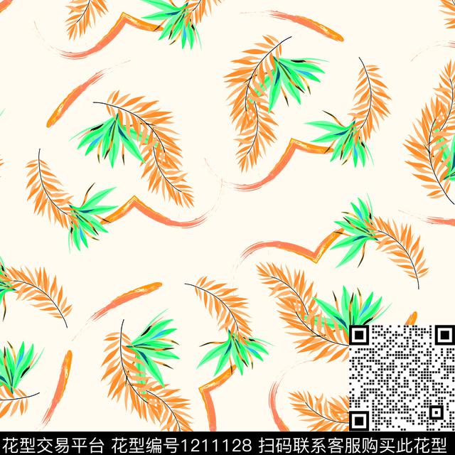 抽象树叶漂亮树叶花卉靓丽数码印花华亿平台下载（图片编号: 1211128） - 瓦栏（Walan）