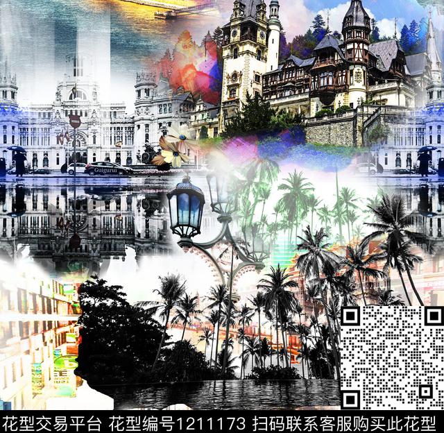 风景景观风景定位复古数码印花华亿平台下载（图片编号: 1211173） - 瓦栏（Walan）