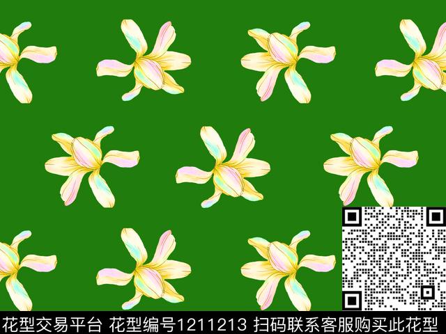 清爽底花卉散点花卉漂亮数码印花华亿平台下载（图片编号: 1211213） - 瓦栏（Walan）