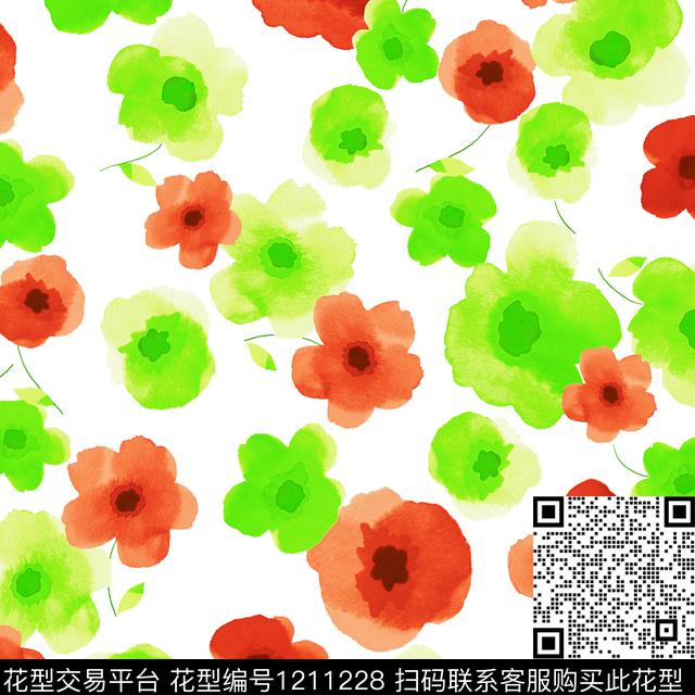 手绘花卉可爱色彩亮丽数码印花华亿平台下载（图片编号: 1211228） - 瓦栏（Walan）