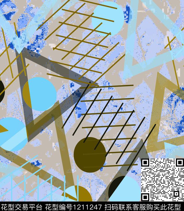 几何线条混合拼接数码印花华亿平台下载（图片编号: 1211247） - 瓦栏（Walan）