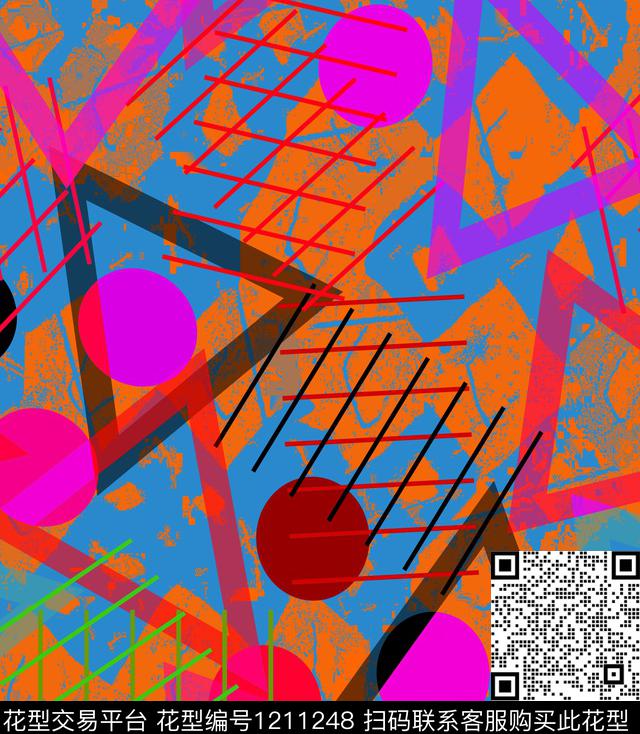 几何线条混合拼接数码印花华亿平台下载（图片编号: 1211248） - 瓦栏（Walan）