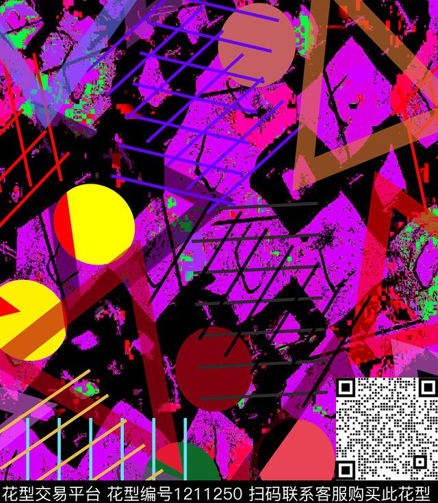 几何线条混合拼接数码印花华亿平台下载（图片编号: 1211250） - 瓦栏（Walan）