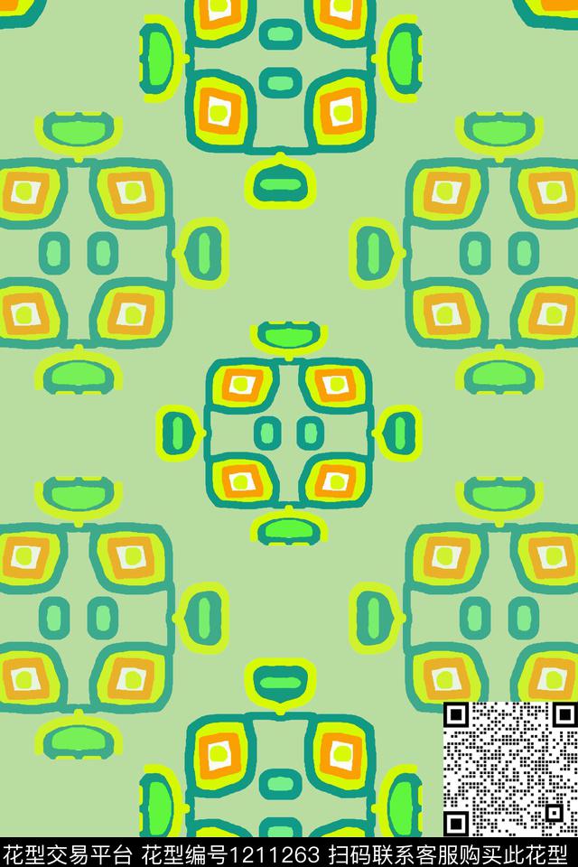 卡通婴童图案几何手绘线条笔触传统印花华亿平台下载（图片编号: 1211263） - 瓦栏（Walan）