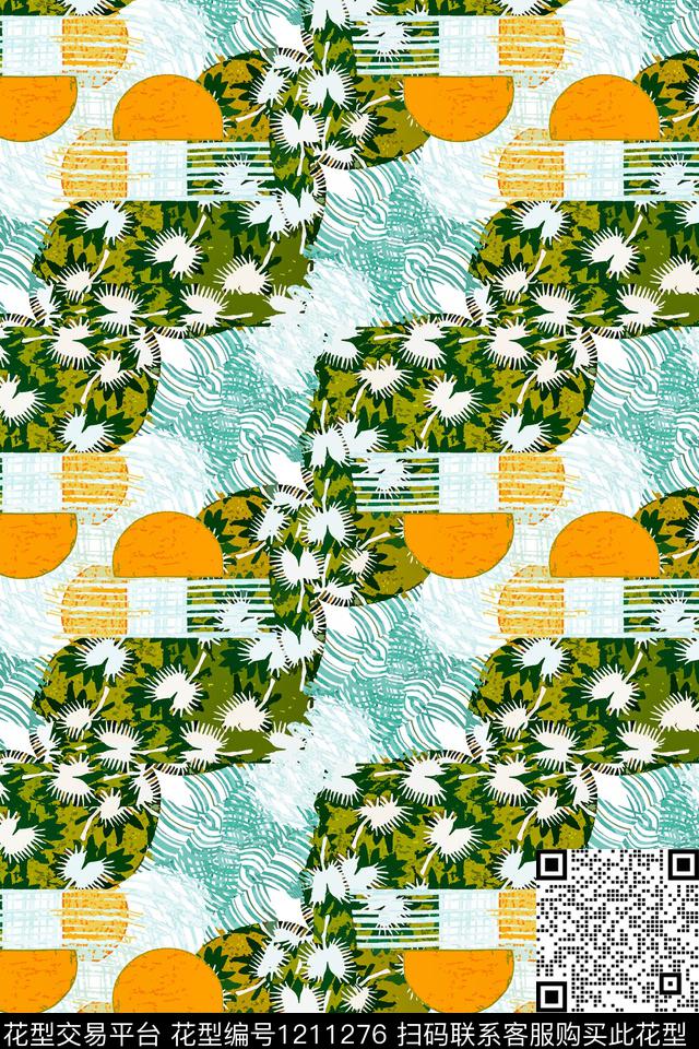 几何大牌风定位花数码印花华亿平台下载（图片编号: 1211276） - 瓦栏（Walan）