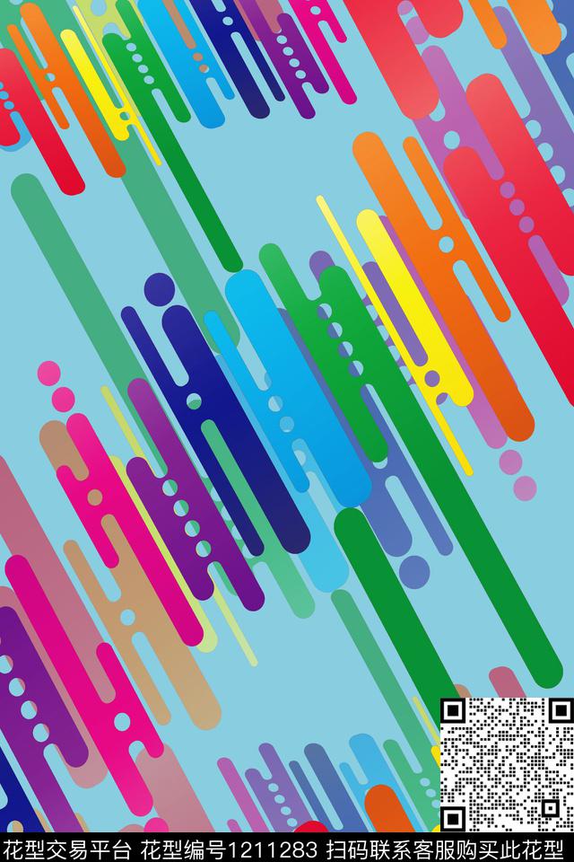 卡通婴童图案几何条纹混搭数码印花华亿平台下载（图片编号: 1211283） - 瓦栏（Walan）