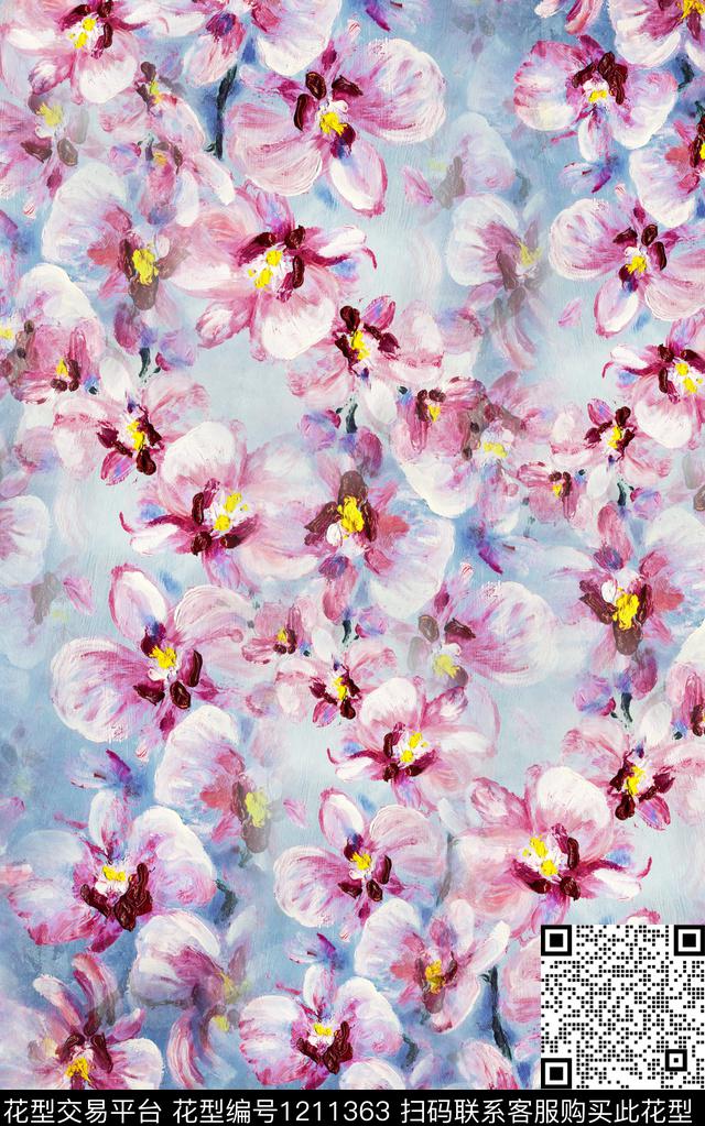 水彩花卉水墨风数码印花华亿平台下载（图片编号: 1211363） - 瓦栏（Walan）