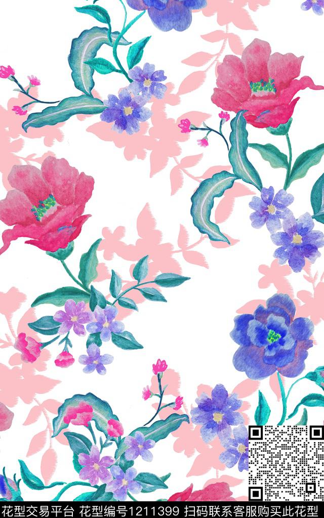 手绘花卉原创手绘植物传统印花华亿平台下载（图片编号: 1211399） - 瓦栏（Walan）