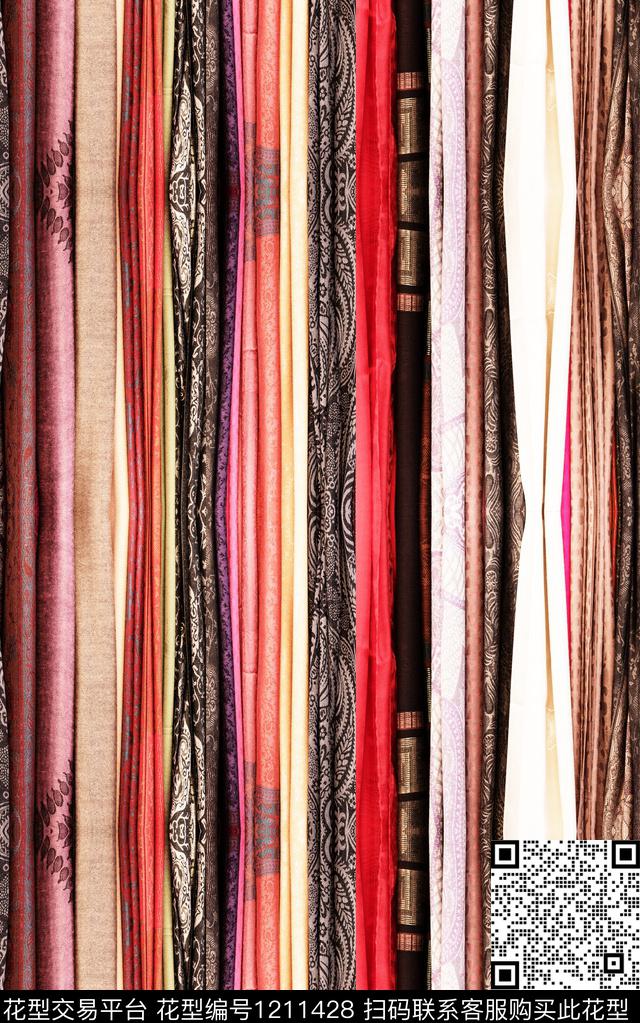 几何抽象条纹数码印花华亿平台下载（图片编号: 1211428） - 瓦栏（Walan）