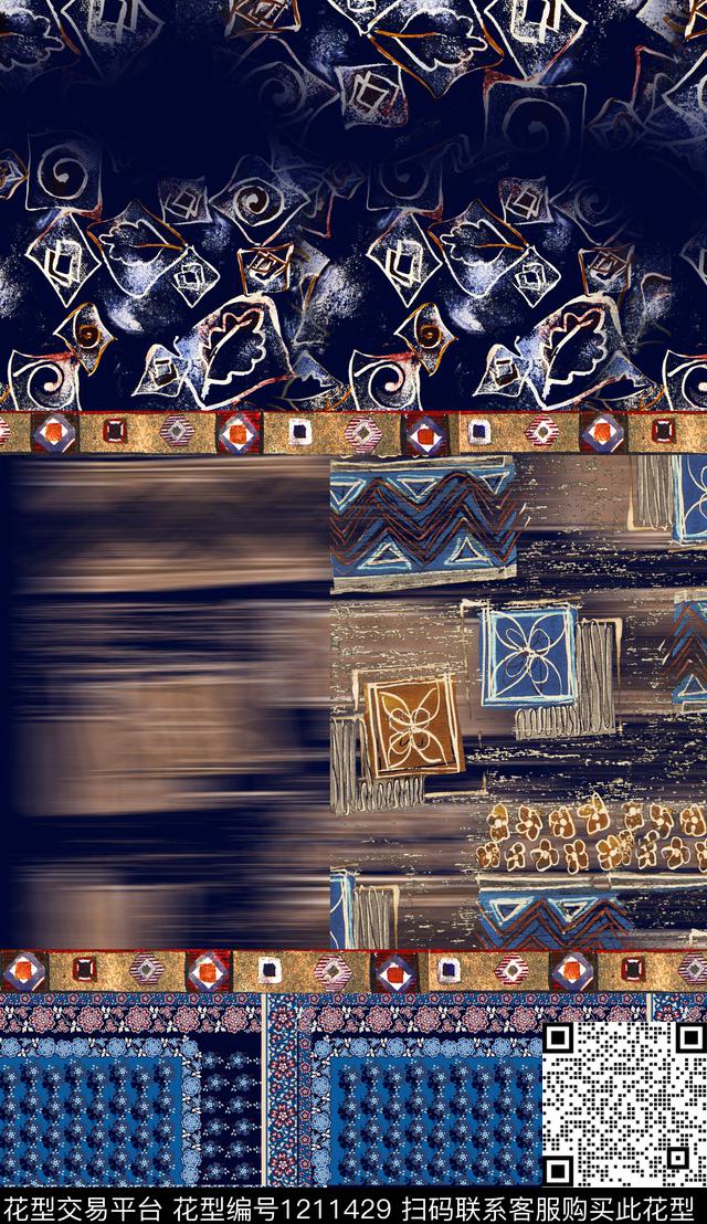 定位花民族风中国风数码印花华亿平台下载（图片编号: 1211429） - 瓦栏（Walan）