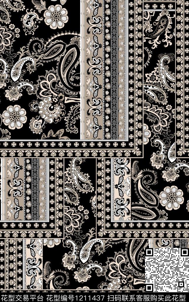 几何花卉民族风数码印花华亿平台下载（图片编号: 1211437） - 瓦栏（Walan）