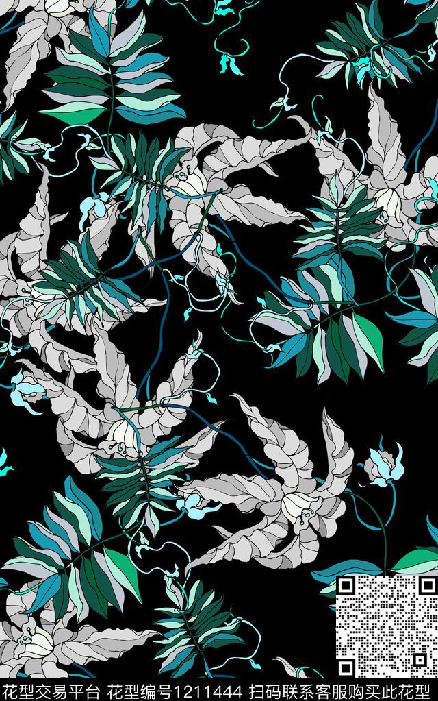 花卉线条简约数码印花华亿平台下载（图片编号: 1211444） - 瓦栏（Walan）