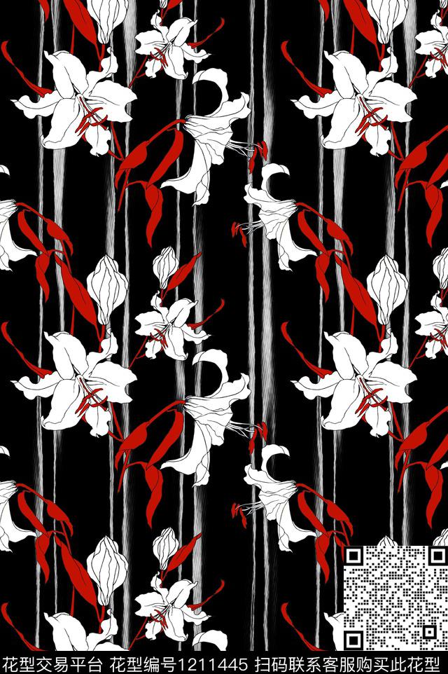 花卉线条简约数码印花华亿平台下载（图片编号: 1211445） - 瓦栏（Walan）
