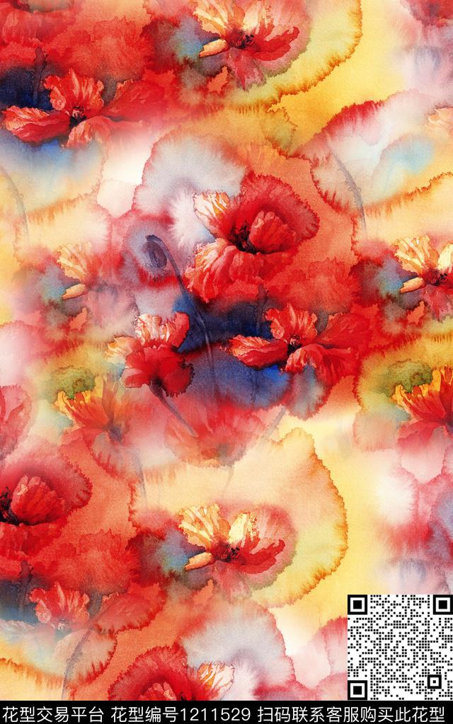 花卉肌理水墨风数码印花华亿平台下载（图片编号: 1211529） - 瓦栏（Walan）