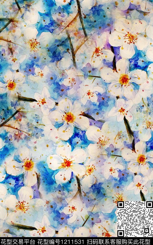 花卉肌理水墨风数码印花华亿平台下载（图片编号: 1211531） - 瓦栏（Walan）