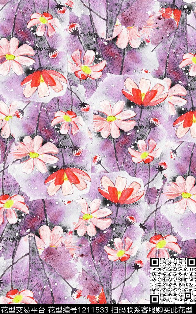 花卉肌理水墨风数码印花华亿平台下载（图片编号: 1211533） - 瓦栏（Walan）